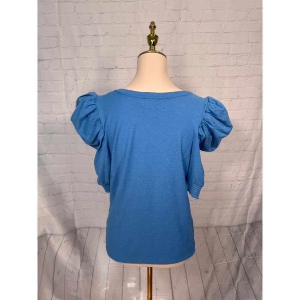 Nation Ltd Celine Puff Sleeve Pima Cotton Top Royal Blue Women's Large EUC - Picture 2 of 8